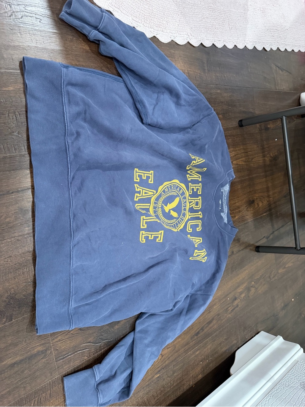 American Eagle Outfitters Blue Pullover Sweatshirt with Yellow Logo